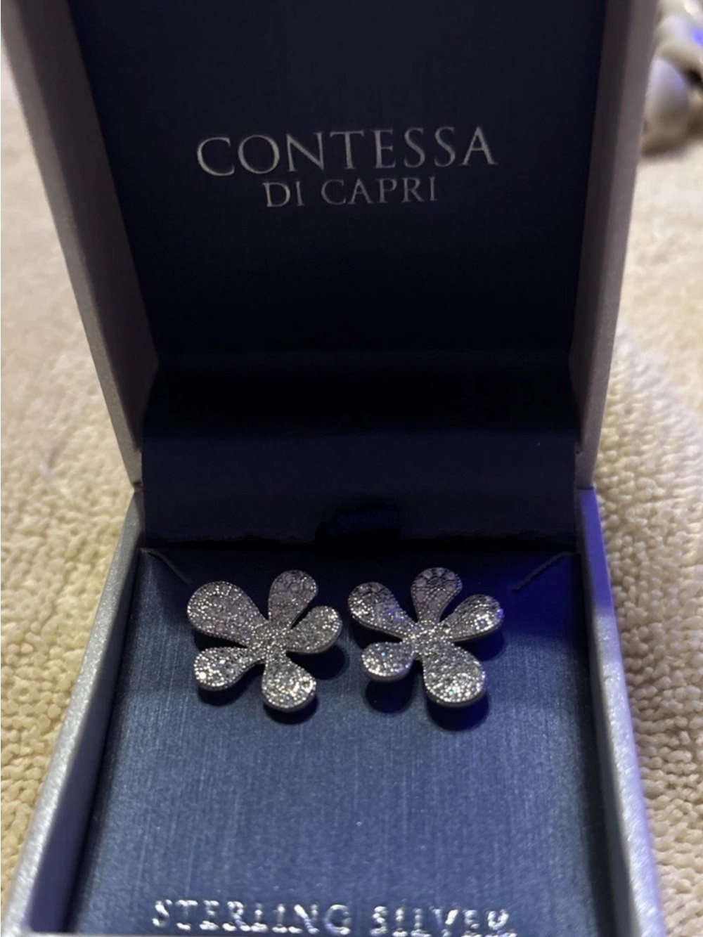 Contessa Di Capri Sterling Silver Sparkle Flower Stud Earrings